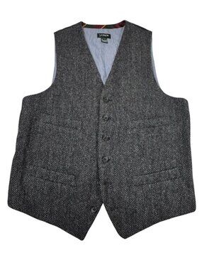 J Crew Moon Tweed Vest Waistcoat S Gray Herringbone Wool Heritage Old Money